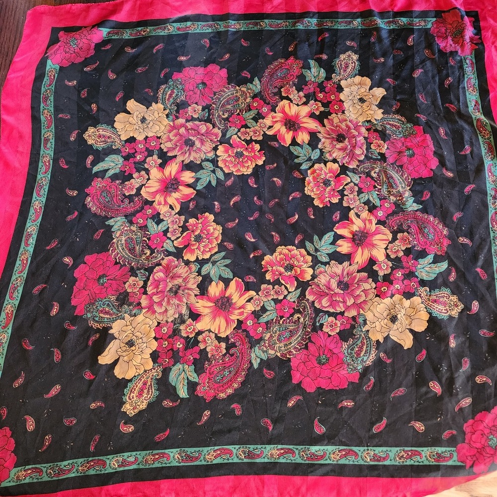 Vintage Silk? Floral Scarf Whimsigoth Retro Maximalist Glam Dark Moody Fairy Art